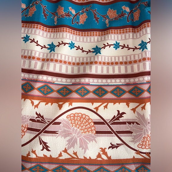 NEW FLYING TOMATO Boho Multicolor Prairie Dress Tie Neck Women’s Size Medium - Picture 6 of 11